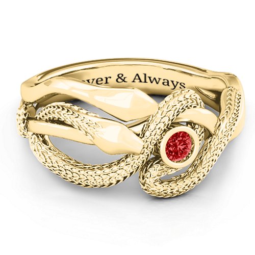 Guardian Snake Ring – 10K Yellow Gold with Garnet