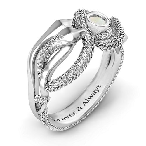 Guardian Snake Ring – Sterling Silver with Opal