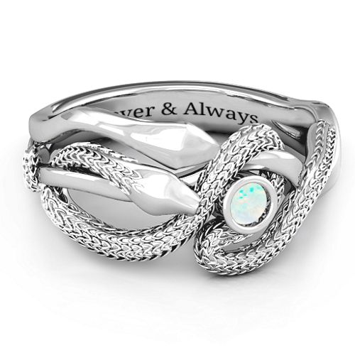 Guardian Snake Ring – Sterling Silver with Opal