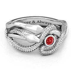 Guardian Snake Ring – 10K White Gold with Garnet