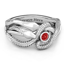Guardian Snake Ring in 10K Solid White Gold with Garnet