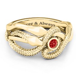 Guardian Snake Ring in 10K Solid Yellow Gold with Garnet
