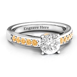 Peekaboo Ring in 925 Sterling Silver with White Premium Zirconia and Citrine