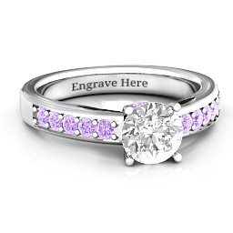 Peekaboo Ring in 10K Solid White Gold with White Premium Zirconia and Amethyst