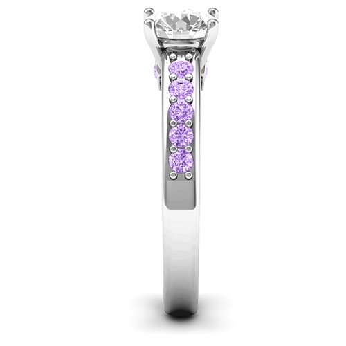 Peekaboo Ring – 10K White Gold with White Premium Zirconia and Amethyst
