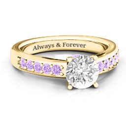 Peekaboo Ring in 10K Solid Yellow Gold with White Premium Zirconia and Amethyst
