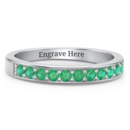 Shadow Band of Stones Ring in 925 Sterling Silver with Emerald