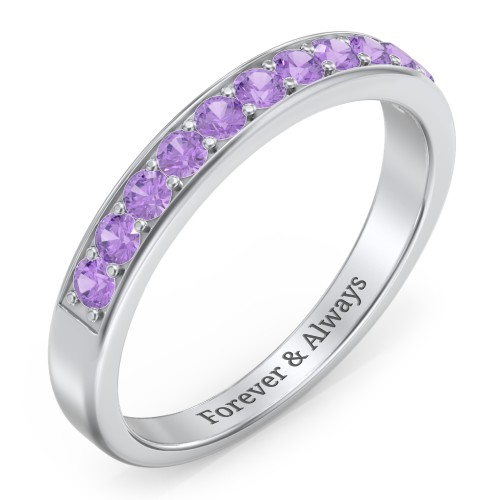 Shadow Band of Stones Ring – Sterling Silver with Amethyst