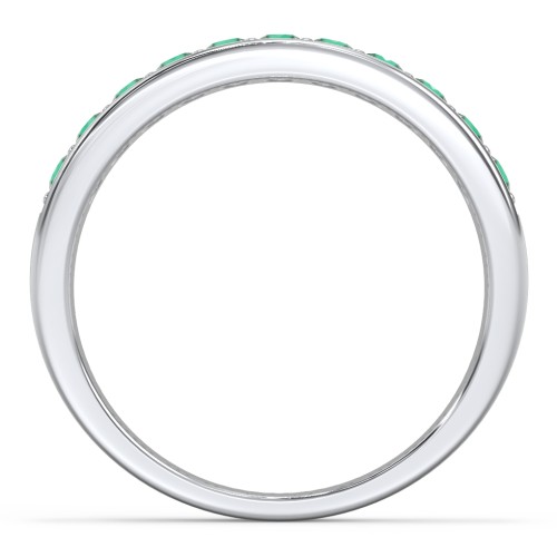 Shadow Band of Stones Ring – Sterling Silver with Emerald