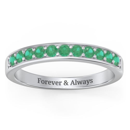 Shadow Band of Stones Ring – Sterling Silver with Emerald
