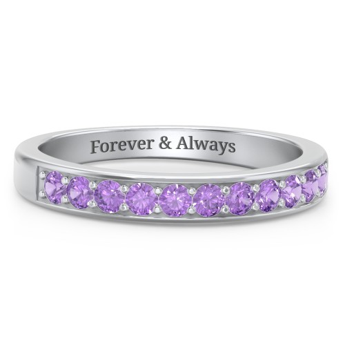 Shadow Band of Stones Ring – Sterling Silver with Amethyst