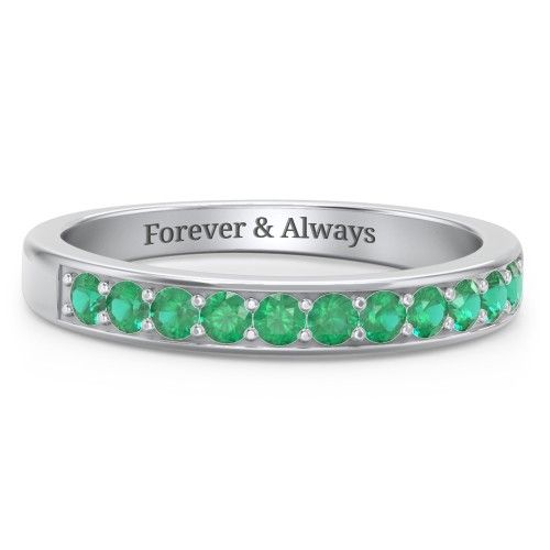 Shadow Band of Stones Ring – Sterling Silver with Emerald