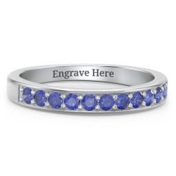 Shadow Band of Stones Ring in 925 Sterling Silver with Blue Sapphire