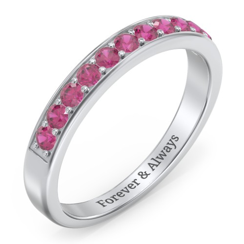 Shadow Band of Stones Ring – Sterling Silver with Ruby