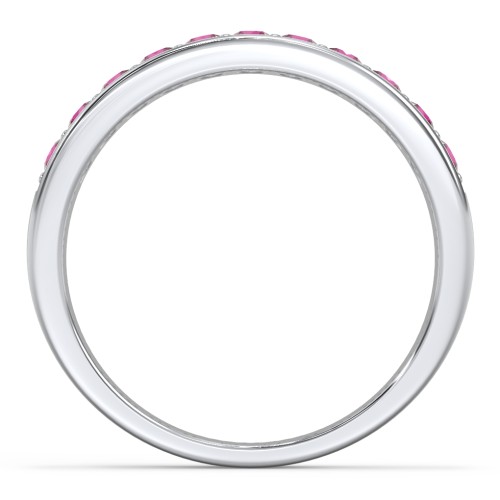 Shadow Band of Stones Ring – Sterling Silver with Ruby