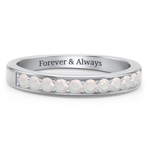 Shadow Band of Stones Ring – Sterling Silver with Opal