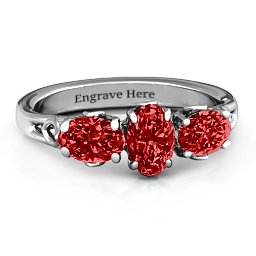 Triple Oval Stone Engagement Ring in 925 Sterling Silver with Garnet