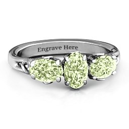 Triple Oval Stone Engagement Ring in 925 Sterling Silver with Peridot