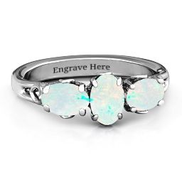 Triple Oval Stone Engagement Ring in 925 Sterling Silver with Opal