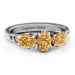 Triple Oval Stone Engagement Ring in 925 Sterling Silver with Citrine