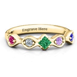 Infinite Wave with Princess Cut Centre Stone Ring in 10K Solid Yellow Gold with Emerald, Ruby, Cubic Zirconia, Amethyst, and Blue Sapphire