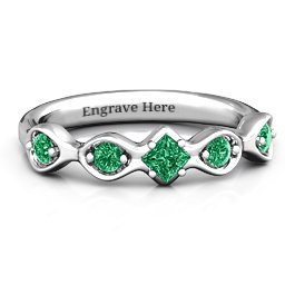 Infinite Wave with Princess Cut Centre Stone Ring in 925 Sterling Silver with Emerald