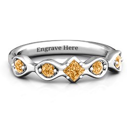 Infinite Wave with Princess Cut Centre Stone Ring in 925 Sterling Silver with Citrine