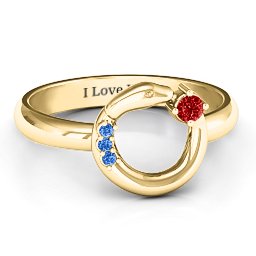 Ouroboros Snake Ring in 10K Solid Yellow Gold with Garnet and Fancy Blue Premium Zirconia