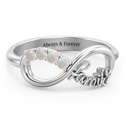 Family Infinite Love with Stones Ring in 925 Sterling Silver with Opal, Cubic Zirconia, Aquamarine, and Pink Tourmaline