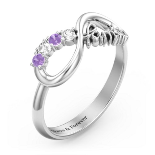 Family Infinite Love with Stones Ring – Sterling Silver with Cubic Zirconia and Amethyst