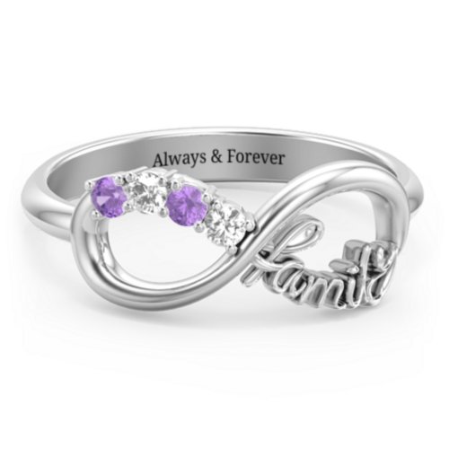 Family Infinite Love with Stones Ring – Sterling Silver with Cubic Zirconia and Amethyst