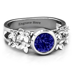 Beautiful Blossoms with Split Shank Ring in 925 Sterling Silver with Blue Sapphire