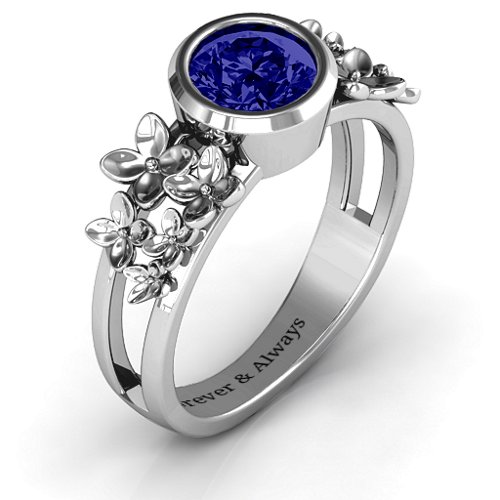 Beautiful Blossoms with Split Shank Ring – Sterling Silver with Blue Sapphire