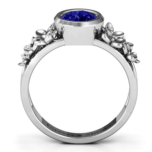 Beautiful Blossoms with Split Shank Ring – Sterling Silver with Blue Sapphire