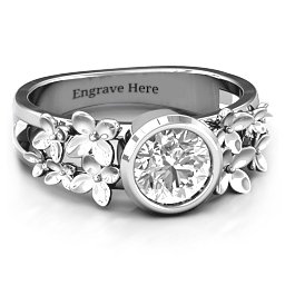 Beautiful Blossoms with Split Shank Ring in 10K Solid White Gold with White Premium Zirconia