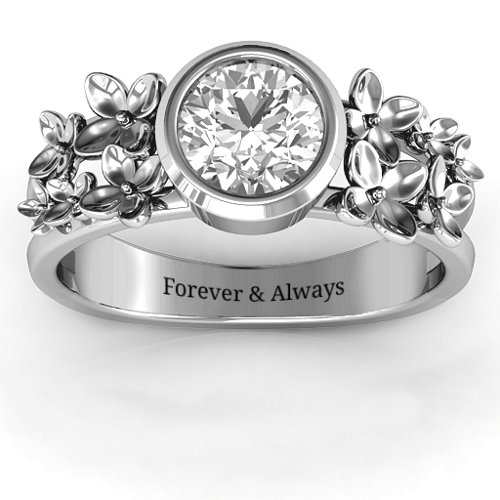 Beautiful Blossoms with Split Shank Ring – 10K White Gold with White Premium Zirconia