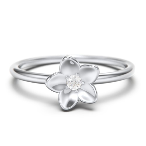 Stacking Flower RIng – Sterling Silver with Diamond