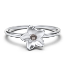 Stacking Flower RIng in 925 Sterling Silver with Smokey Quartz