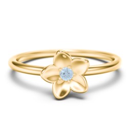 Stacking Flower RIng in 10K Solid Yellow Gold with Blue Topaz