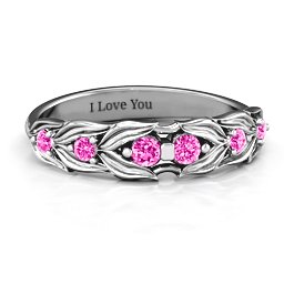 Leaves of Love 6 Stone Ring in 925 Sterling Silver with Pink Tourmaline