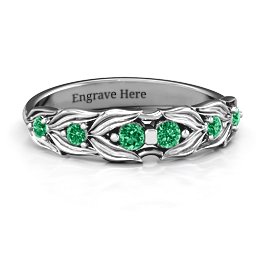Leaves of Love 6 Stone Ring in 925 Sterling Silver with Emerald