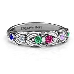 Leaves of Love 6 Stone Ring in 925 Sterling Silver with Emerald, Ruby, Cubic Zirconia, Amethyst, and Blue Sapphire
