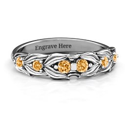 Leaves of Love 6 Stone Ring in 925 Sterling Silver with Citrine