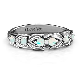 Leaves of Love 6 Stone Ring in 925 Sterling Silver with Opal