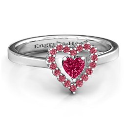 Heart in Heart Halo Ring in 925 Sterling Silver with Ruby and Red Premium Zirconia
