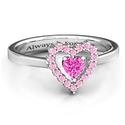 Heart in Heart Halo Ring in 925 Sterling Silver with Pink Tourmaline and Fancy Pink Premium Zirconia