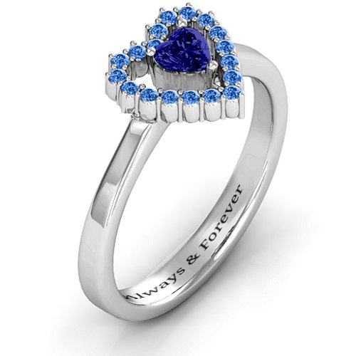 Heart in Heart Halo Ring – Sterling Silver with Blue Sapphire and Fancy Blue Premium Zirconia