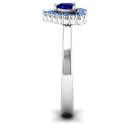 Heart in Heart Halo Ring – Sterling Silver with Blue Sapphire and Fancy Blue Premium Zirconia