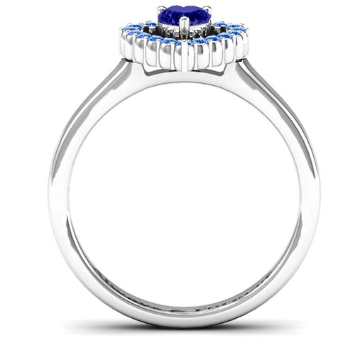 Heart in Heart Halo Ring – Sterling Silver with Blue Sapphire and Fancy Blue Premium Zirconia