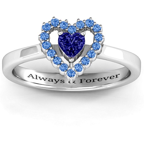 Heart in Heart Halo Ring – Sterling Silver with Blue Sapphire and Fancy Blue Premium Zirconia